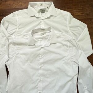 Lot x 2 Lucky Brand Shirt Mens XL White Stretch Slim Fit Long Sleeve Button Up